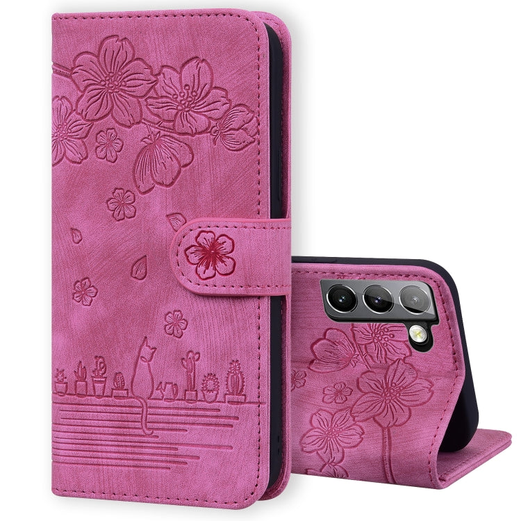 Custodia per telefono in pelle goffrata con gatto Sakura Cartoon, For Samsung Galaxy S22 5G, For Samsung Galaxy S22+ 5G, For Samsung Galaxy S22 Ultra 5G, For Samsung Galaxy S21 5G