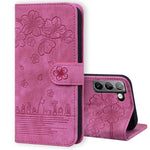 Custodia per telefono in pelle goffrata con gatto Sakura Cartoon, For Samsung Galaxy S22 5G, For Samsung Galaxy S22+ 5G, For Samsung Galaxy S22 Ultra 5G, For Samsung Galaxy S21 5G