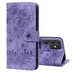 Custodia per telefono in pelle goffrata con gatto Sakura Cartoon, For Samsung Galaxy S22 5G, For Samsung Galaxy S22+ 5G, For Samsung Galaxy S22 Ultra 5G, For Samsung Galaxy S21 5G