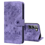 Custodia per telefono in pelle goffrata con gatto Sakura Cartoon, For Samsung Galaxy S22 5G, For Samsung Galaxy S22+ 5G, For Samsung Galaxy S22 Ultra 5G, For Samsung Galaxy S21 5G