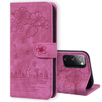 Custodia per telefono in pelle goffrata con gatto Sakura Cartoon, For Samsung Galaxy S21+ 5G, For Samsung Galaxy S21 Ultra 5G, For Samsung Galaxy S20 FE 5G / S20 FE, For Samsung Galaxy A12