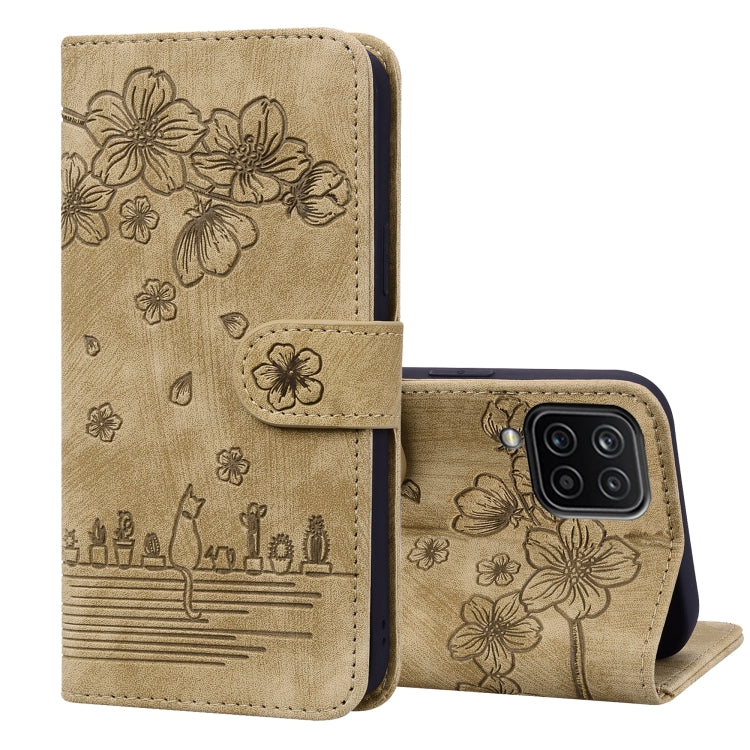 Custodia per telefono in pelle goffrata con gatto Sakura Cartoon, For Samsung Galaxy S21+ 5G, For Samsung Galaxy S21 Ultra 5G, For Samsung Galaxy S20 FE 5G / S20 FE, For Samsung Galaxy A12