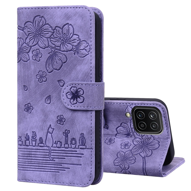 Custodia per telefono in pelle goffrata con gatto Sakura Cartoon, For Samsung Galaxy S21+ 5G, For Samsung Galaxy S21 Ultra 5G, For Samsung Galaxy S20 FE 5G / S20 FE, For Samsung Galaxy A12