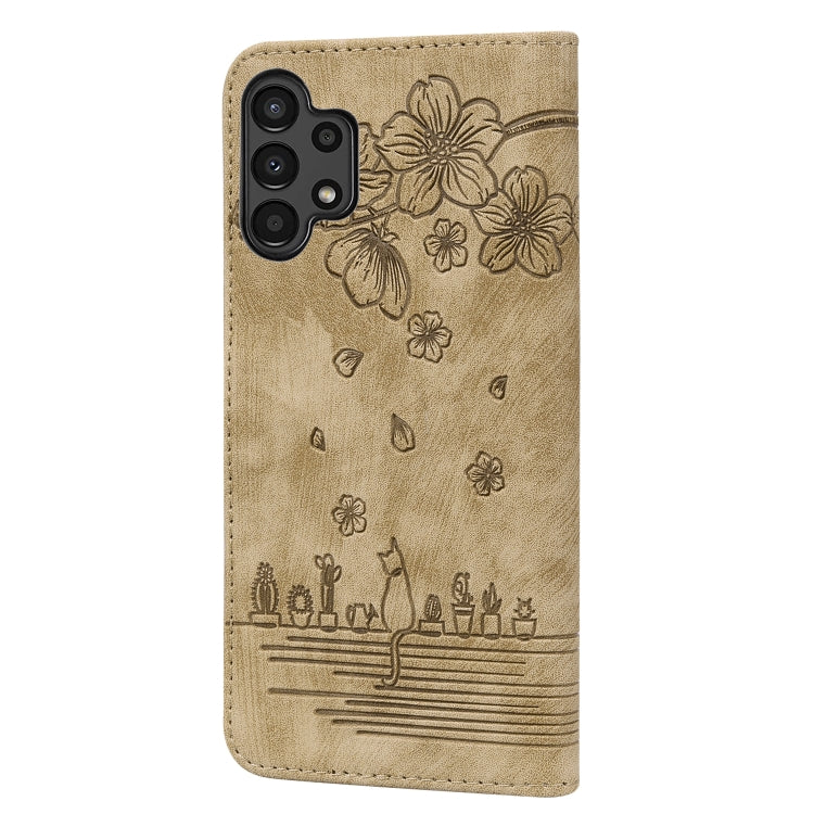 Custodia per telefono in pelle goffrata con gatto Sakura Cartoon, For Samsung Galaxy A13 4G / 5G, For Samsung Galaxy A20 / A30, For Samsung Galaxy A22 4G, For Samsung Galaxy A22 5G / A22s 5G