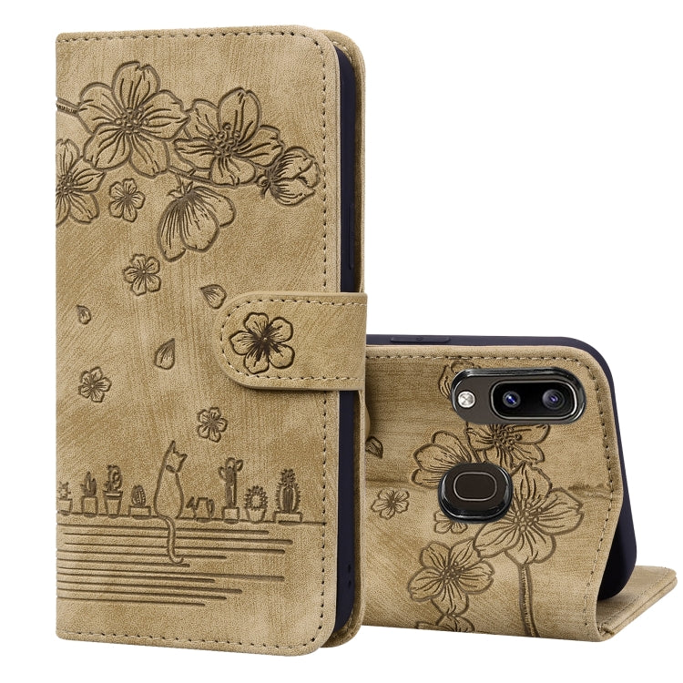 Custodia per telefono in pelle goffrata con gatto Sakura Cartoon, For Samsung Galaxy A13 4G / 5G, For Samsung Galaxy A20 / A30, For Samsung Galaxy A22 4G, For Samsung Galaxy A22 5G / A22s 5G