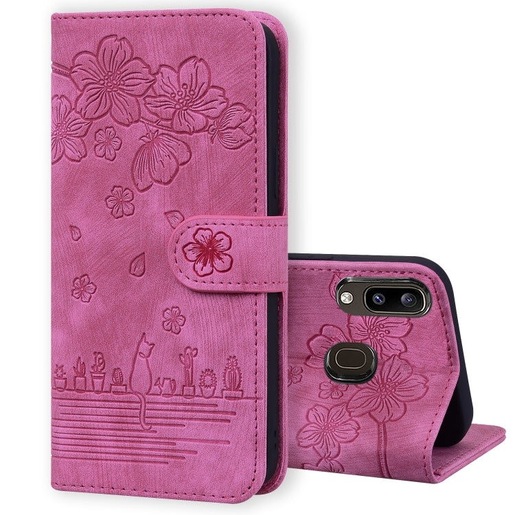 Custodia per telefono in pelle goffrata con gatto Sakura Cartoon, For Samsung Galaxy A13 4G / 5G, For Samsung Galaxy A20 / A30, For Samsung Galaxy A22 4G, For Samsung Galaxy A22 5G / A22s 5G