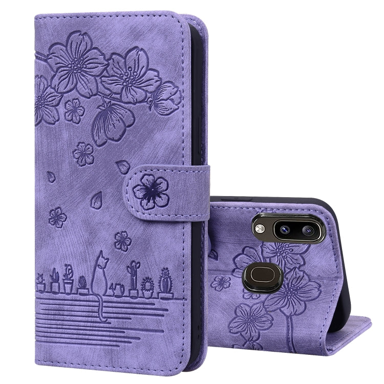 Custodia per telefono in pelle goffrata con gatto Sakura Cartoon, For Samsung Galaxy A13 4G / 5G, For Samsung Galaxy A20 / A30, For Samsung Galaxy A22 4G, For Samsung Galaxy A22 5G / A22s 5G