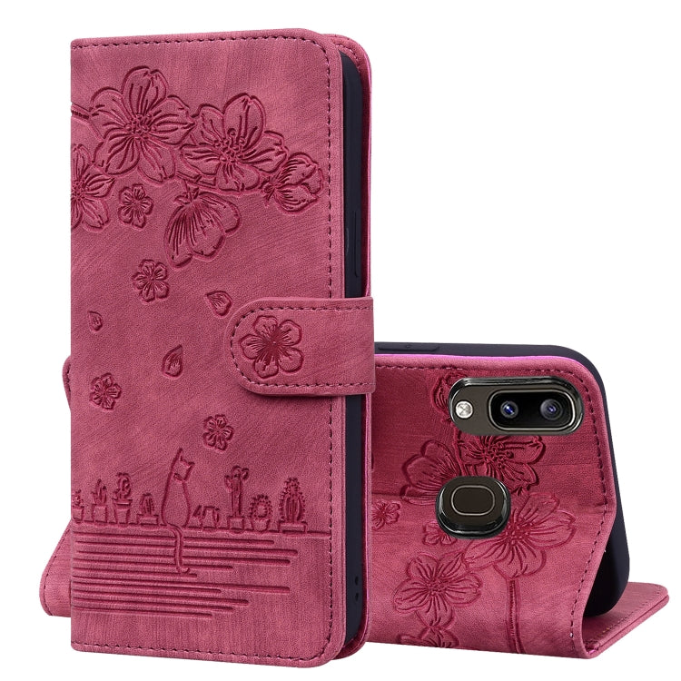 Custodia per telefono in pelle goffrata con gatto Sakura Cartoon, For Samsung Galaxy A13 4G / 5G, For Samsung Galaxy A20 / A30, For Samsung Galaxy A22 4G, For Samsung Galaxy A22 5G / A22s 5G