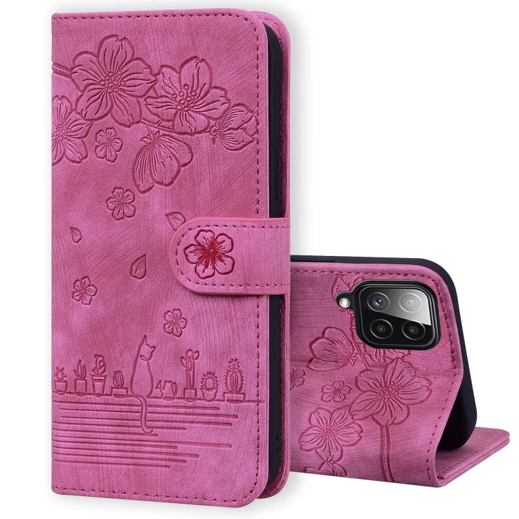 Custodia per telefono in pelle goffrata con gatto Sakura Cartoon, For Samsung Galaxy A13 4G / 5G, For Samsung Galaxy A20 / A30, For Samsung Galaxy A22 4G, For Samsung Galaxy A22 5G / A22s 5G