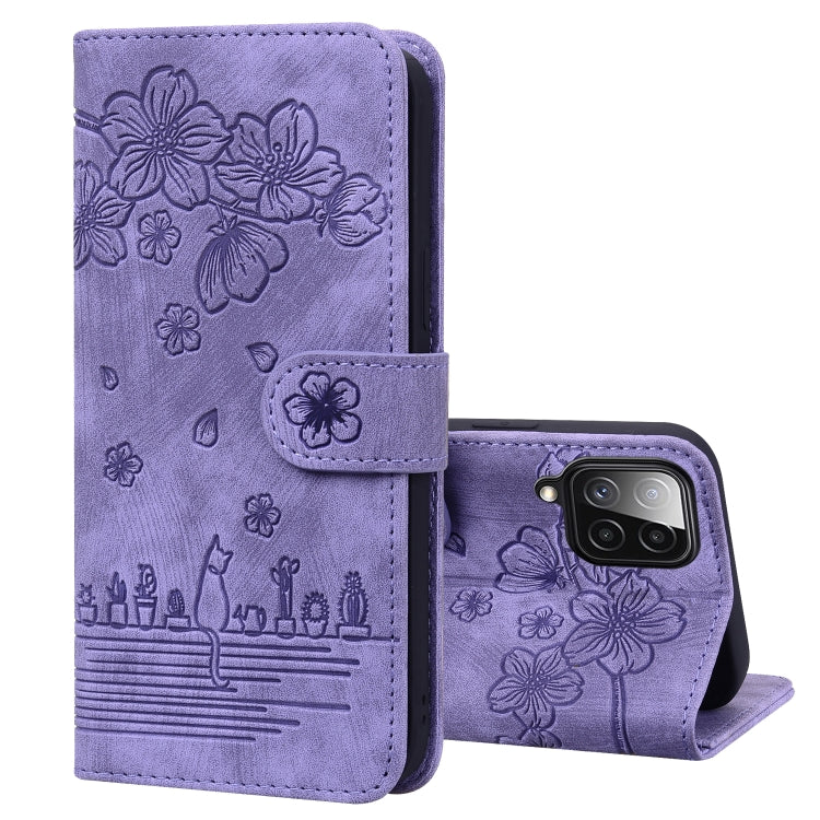 Custodia per telefono in pelle goffrata con gatto Sakura Cartoon, For Samsung Galaxy A13 4G / 5G, For Samsung Galaxy A20 / A30, For Samsung Galaxy A22 4G, For Samsung Galaxy A22 5G / A22s 5G