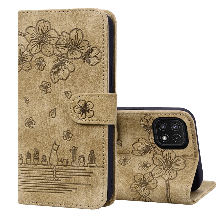 Custodia per telefono in pelle goffrata con gatto Sakura Cartoon, For Samsung Galaxy A13 4G / 5G, For Samsung Galaxy A20 / A30, For Samsung Galaxy A22 4G, For Samsung Galaxy A22 5G / A22s 5G