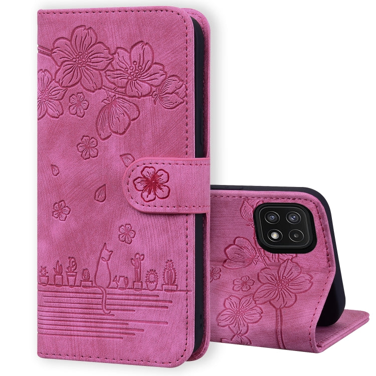 Custodia per telefono in pelle goffrata con gatto Sakura Cartoon, For Samsung Galaxy A13 4G / 5G, For Samsung Galaxy A20 / A30, For Samsung Galaxy A22 4G, For Samsung Galaxy A22 5G / A22s 5G