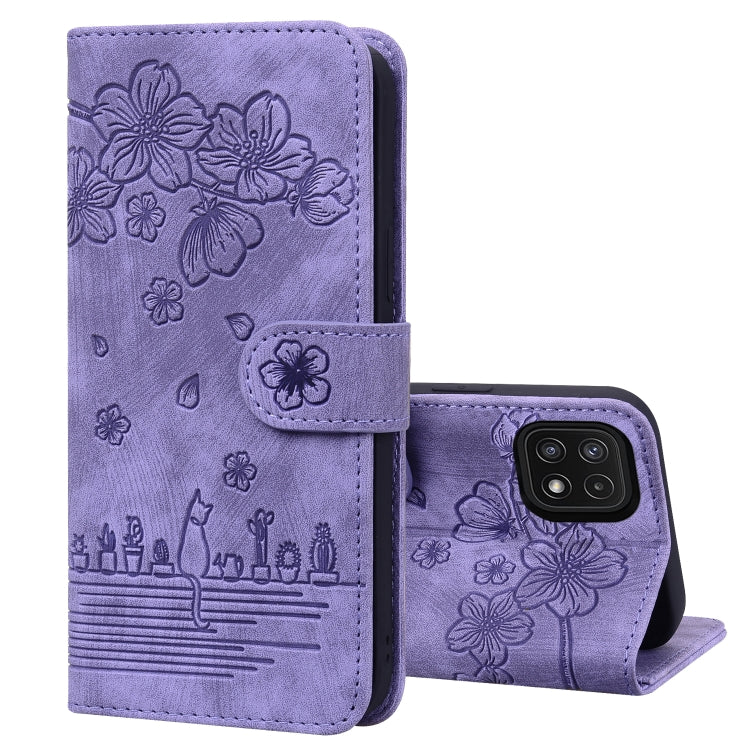 Custodia per telefono in pelle goffrata con gatto Sakura Cartoon, For Samsung Galaxy A13 4G / 5G, For Samsung Galaxy A20 / A30, For Samsung Galaxy A22 4G, For Samsung Galaxy A22 5G / A22s 5G
