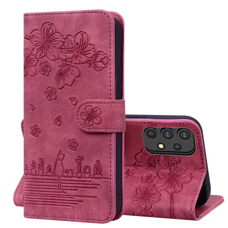 Custodia per telefono in pelle goffrata con gatto Sakura Cartoon, For Samsung Galaxy A30s / A50s / A50, For Samsung Galaxy A32 5G, For Samsung Galaxy A33 5G, For Samsung Galaxy A51 4G