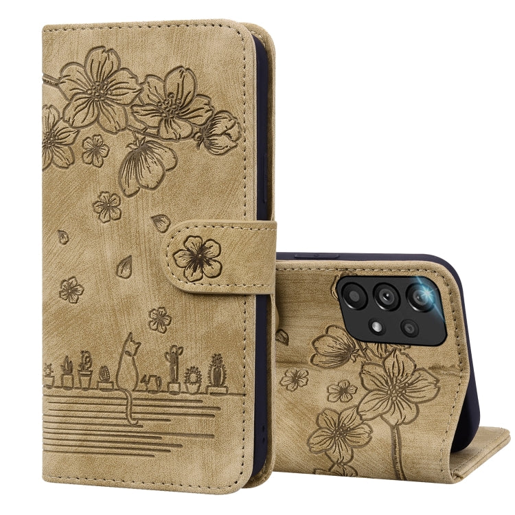 Custodia per telefono in pelle goffrata con gatto Sakura Cartoon, For Samsung Galaxy A30s / A50s / A50, For Samsung Galaxy A32 5G, For Samsung Galaxy A33 5G, For Samsung Galaxy A51 4G