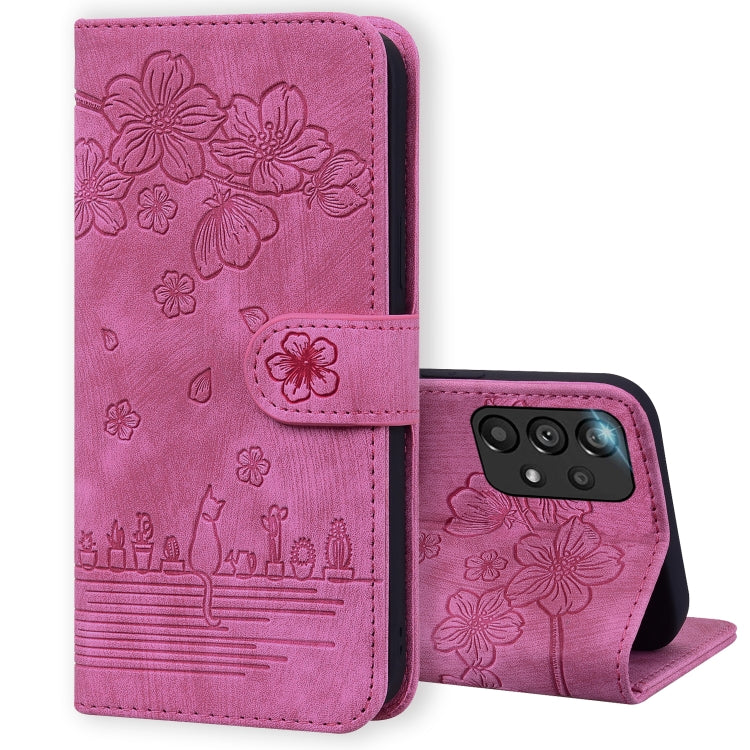 Custodia per telefono in pelle goffrata con gatto Sakura Cartoon, For Samsung Galaxy A30s / A50s / A50, For Samsung Galaxy A32 5G, For Samsung Galaxy A33 5G, For Samsung Galaxy A51 4G
