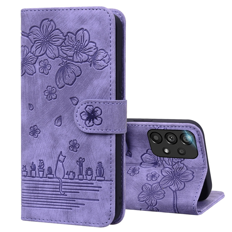 Custodia per telefono in pelle goffrata con gatto Sakura Cartoon, For Samsung Galaxy A30s / A50s / A50, For Samsung Galaxy A32 5G, For Samsung Galaxy A33 5G, For Samsung Galaxy A51 4G