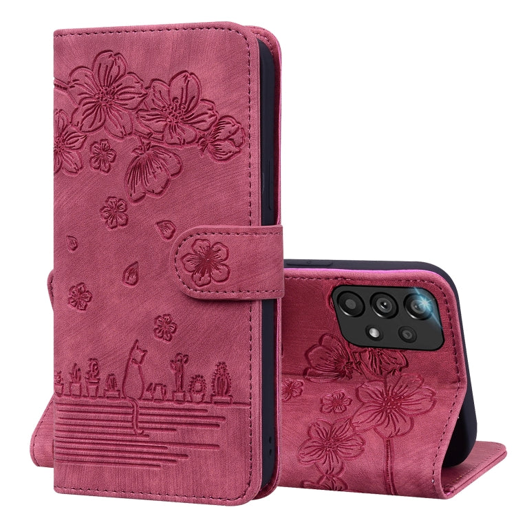Custodia per telefono in pelle goffrata con gatto Sakura Cartoon, For Samsung Galaxy A30s / A50s / A50, For Samsung Galaxy A32 5G, For Samsung Galaxy A33 5G, For Samsung Galaxy A51 4G