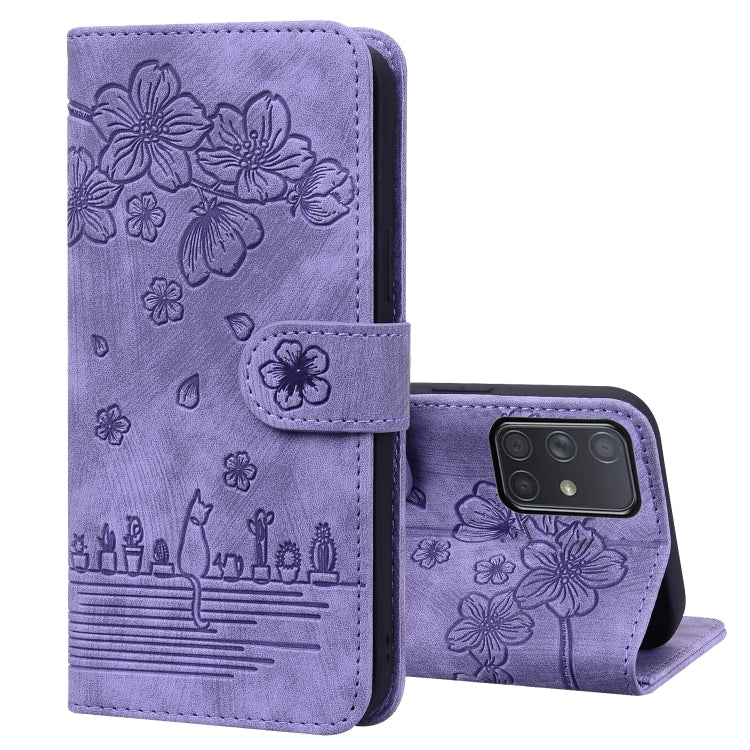 Custodia per telefono in pelle goffrata con gatto Sakura Cartoon, For Samsung Galaxy A30s / A50s / A50, For Samsung Galaxy A32 5G, For Samsung Galaxy A33 5G, For Samsung Galaxy A51 4G