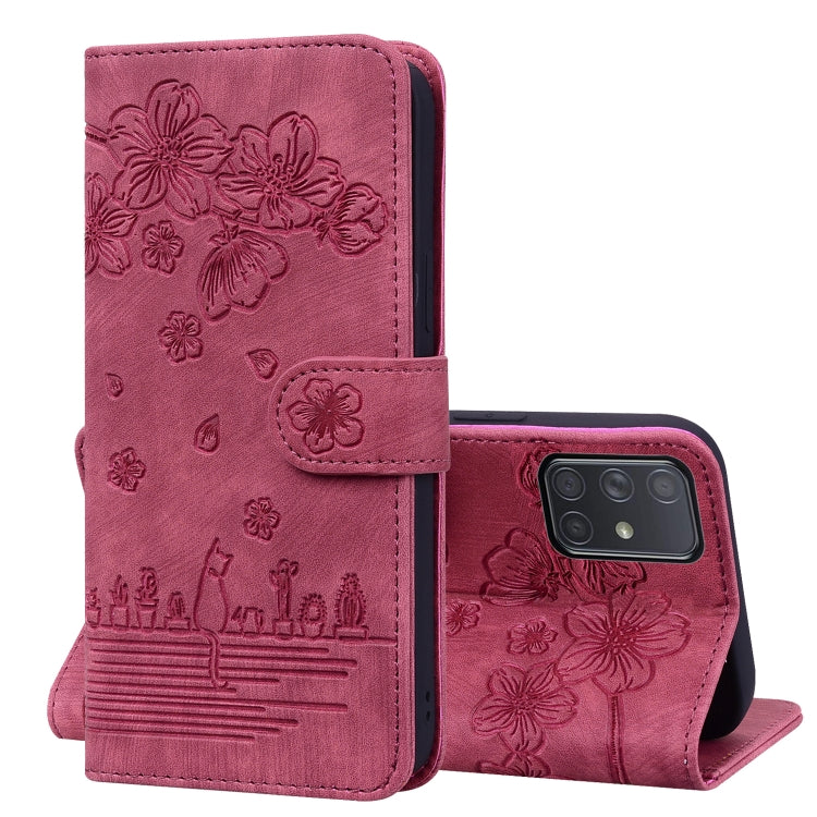 Custodia per telefono in pelle goffrata con gatto Sakura Cartoon, For Samsung Galaxy A30s / A50s / A50, For Samsung Galaxy A32 5G, For Samsung Galaxy A33 5G, For Samsung Galaxy A51 4G