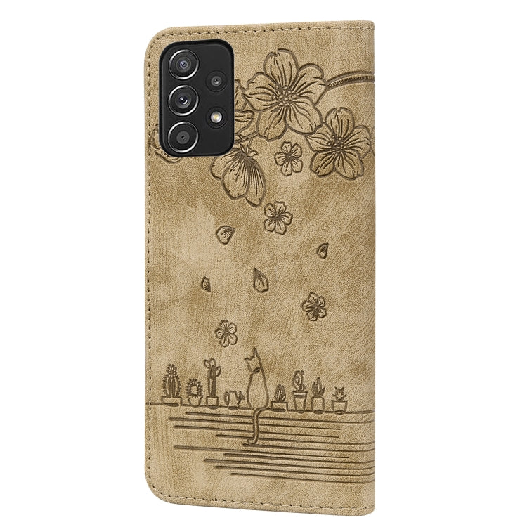 Custodia per telefono in pelle goffrata con gatto Sakura Cartoon, For Samsung Galaxy A52 / A52s, For Samsung Galaxy A53 5G, For Samsung Galaxy A71 4G