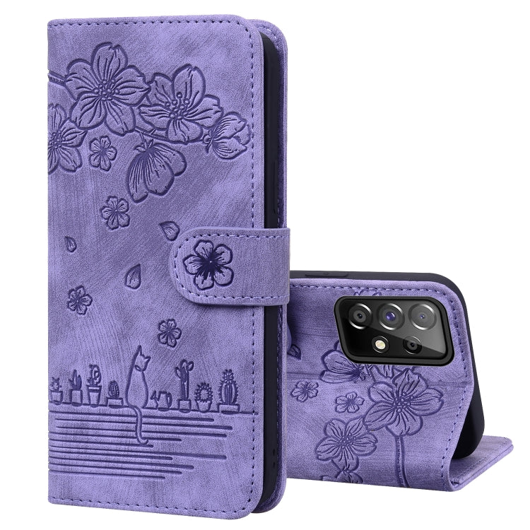 Custodia per telefono in pelle goffrata con gatto Sakura Cartoon, For Samsung Galaxy A52 / A52s, For Samsung Galaxy A53 5G, For Samsung Galaxy A71 4G