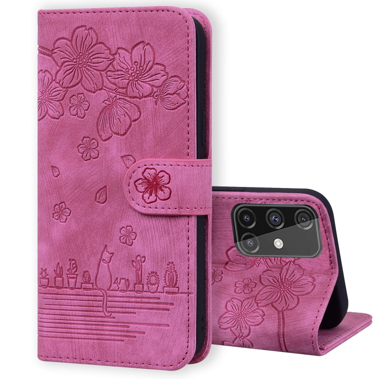 Custodia per telefono in pelle goffrata con gatto Sakura Cartoon, For Samsung Galaxy A52 / A52s, For Samsung Galaxy A53 5G, For Samsung Galaxy A71 4G