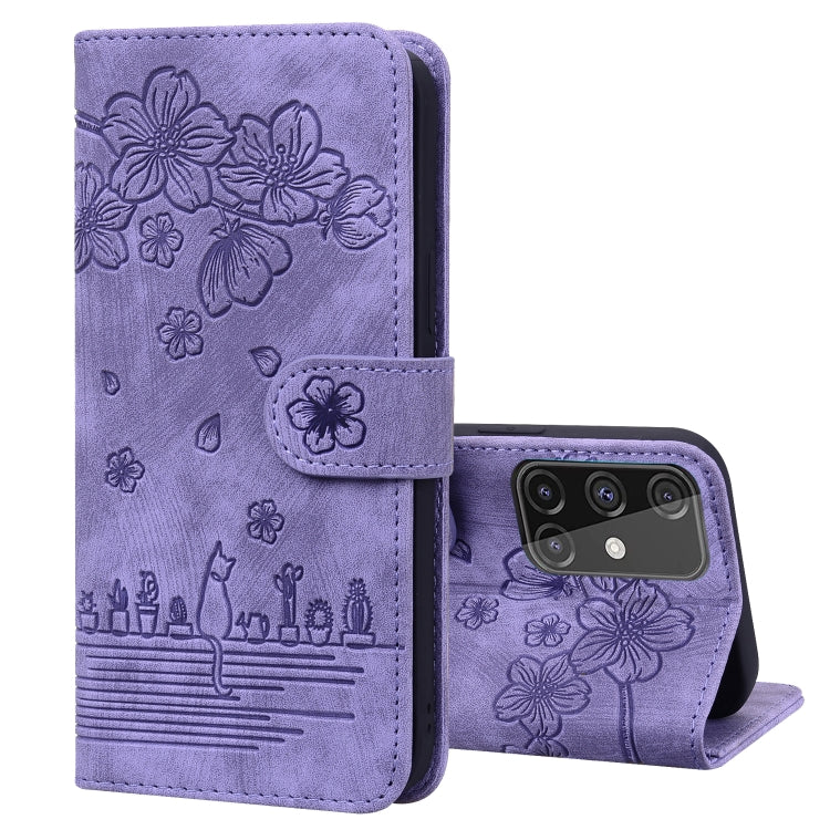 Custodia per telefono in pelle goffrata con gatto Sakura Cartoon, For Samsung Galaxy A52 / A52s, For Samsung Galaxy A53 5G, For Samsung Galaxy A71 4G