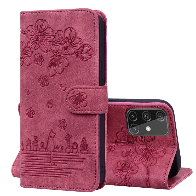 Custodia per telefono in pelle goffrata con gatto Sakura Cartoon, For Samsung Galaxy A52 / A52s, For Samsung Galaxy A53 5G, For Samsung Galaxy A71 4G