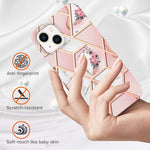 Custodia antiurto in TPU con motivo floreale in marmo con giunzione elettrolitica, For iPhone 14, For iPhone 14 Plus, For iPhone 14 Pro, For iPhone 14 Pro Max
