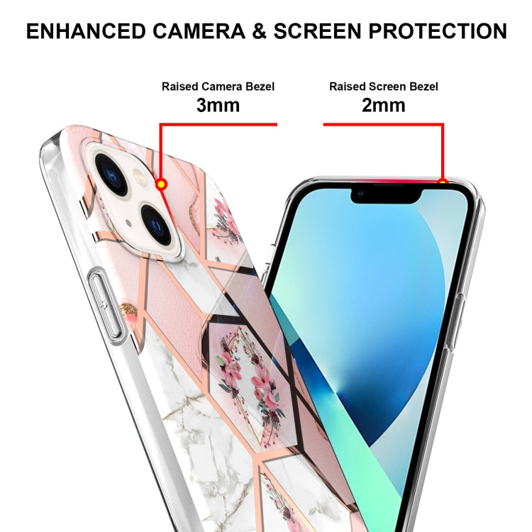 Custodia antiurto in TPU con motivo floreale in marmo con giunzione elettrolitica, For iPhone 14, For iPhone 14 Plus, For iPhone 14 Pro, For iPhone 14 Pro Max