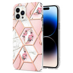 Custodia antiurto in TPU con motivo floreale in marmo con giunzione elettrolitica, For iPhone 14, For iPhone 14 Plus, For iPhone 14 Pro, For iPhone 14 Pro Max