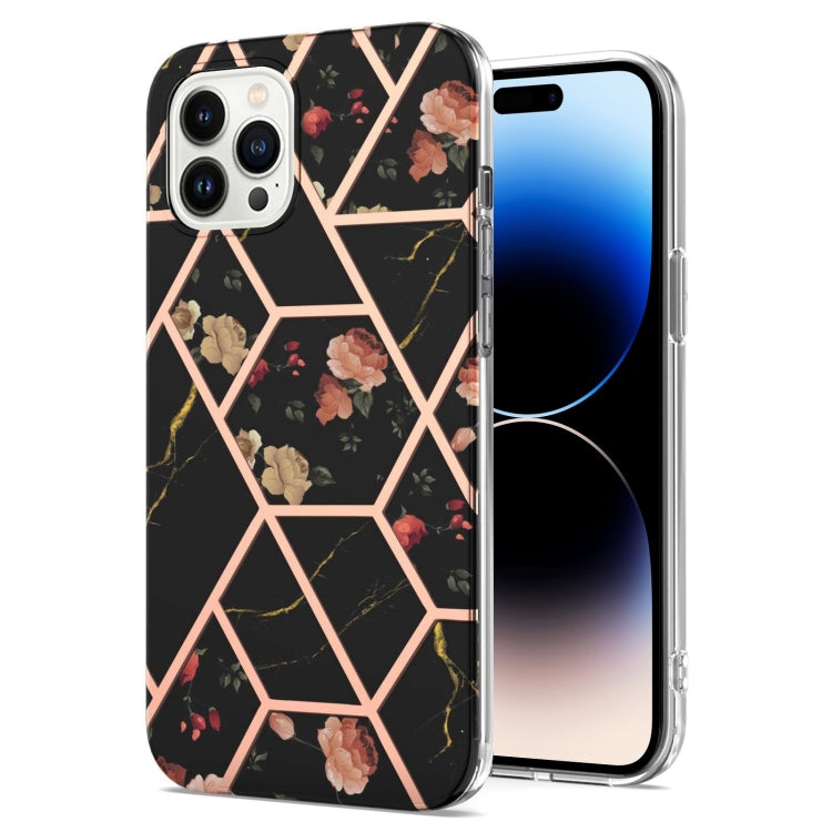 Custodia antiurto in TPU con motivo floreale in marmo con giunzione elettrolitica, For iPhone 14, For iPhone 14 Plus, For iPhone 14 Pro, For iPhone 14 Pro Max