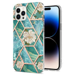 Custodia antiurto in TPU con motivo floreale in marmo con giunzione elettrolitica, For iPhone 14, For iPhone 14 Plus, For iPhone 14 Pro, For iPhone 14 Pro Max