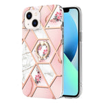 Custodia antiurto in TPU con motivo floreale in marmo con giunzione elettrolitica con supporto per anello di strass, For iPhone 14, For iPhone 14 Plus, For iPhone 14 Pro, For iPhone 14 Pro Max
