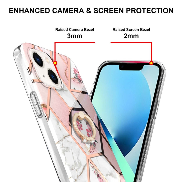 Custodia antiurto in TPU con motivo floreale in marmo con giunzione elettrolitica con supporto per anello di strass, For iPhone 14, For iPhone 14 Plus, For iPhone 14 Pro, For iPhone 14 Pro Max