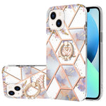 Custodia antiurto in TPU con motivo floreale in marmo con giunzione elettrolitica con supporto per anello di strass, For iPhone 14, For iPhone 14 Plus, For iPhone 14 Pro, For iPhone 14 Pro Max
