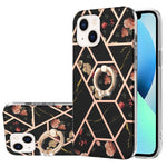 Custodia antiurto in TPU con motivo floreale in marmo con giunzione elettrolitica con supporto per anello di strass, For iPhone 14, For iPhone 14 Plus, For iPhone 14 Pro, For iPhone 14 Pro Max