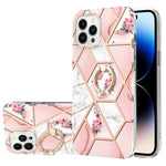 Custodia antiurto in TPU con motivo floreale in marmo con giunzione elettrolitica con supporto per anello di strass, For iPhone 14, For iPhone 14 Plus, For iPhone 14 Pro, For iPhone 14 Pro Max