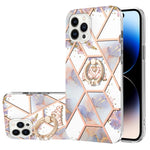 Custodia antiurto in TPU con motivo floreale in marmo con giunzione elettrolitica con supporto per anello di strass, For iPhone 14, For iPhone 14 Plus, For iPhone 14 Pro, For iPhone 14 Pro Max