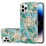 Custodia antiurto in TPU con motivo floreale in marmo con giunzione elettrolitica con supporto per anello di strass, For iPhone 14, For iPhone 14 Plus, For iPhone 14 Pro, For iPhone 14 Pro Max