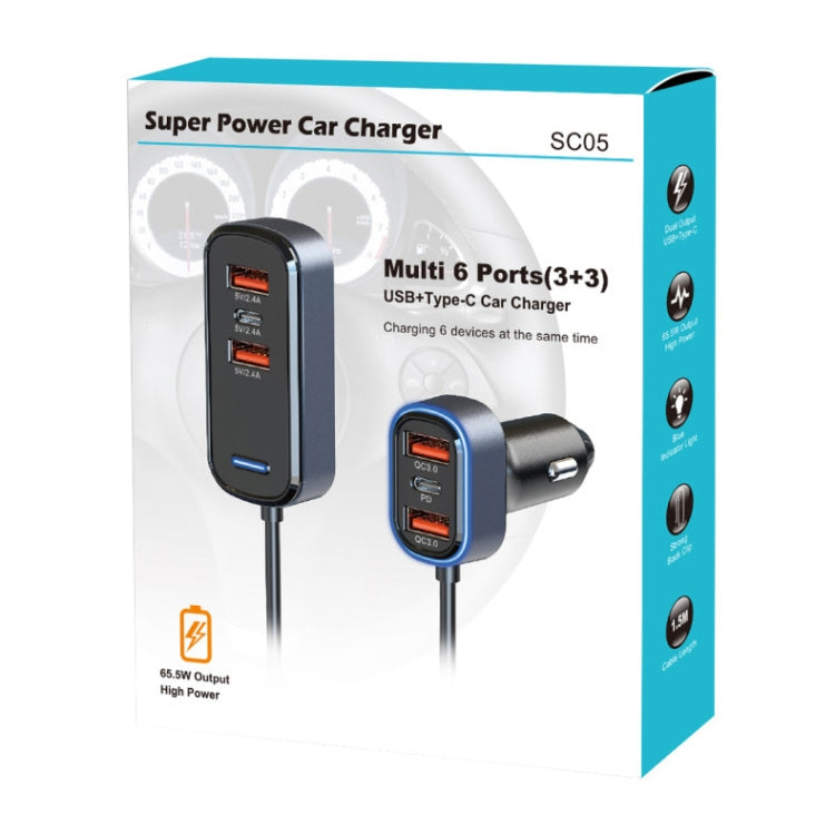 Caricatore per auto esteso SC05 65,5 W 6 in 1 PD / QC3.0 a ricarica rapida, SC05
