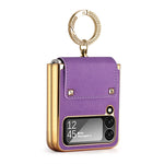 Custodia per telefono in pelle colorata + PC con anello, For Samsung Galaxy Z Flip4 5G, For Samsung Galaxy Z Flip3 5G