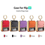 Custodia per telefono in pelle colorata + PC con anello, For Samsung Galaxy Z Flip4 5G, For Samsung Galaxy Z Flip3 5G