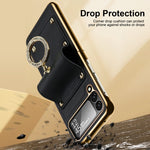 Custodia per telefono in pelle colorata + PC con anello, For Samsung Galaxy Z Flip4 5G, For Samsung Galaxy Z Flip3 5G
