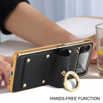 Custodia per telefono in pelle colorata + PC con anello, For Samsung Galaxy Z Flip4 5G, For Samsung Galaxy Z Flip3 5G