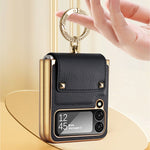 Custodia per telefono in pelle colorata + PC con anello, For Samsung Galaxy Z Flip4 5G, For Samsung Galaxy Z Flip3 5G