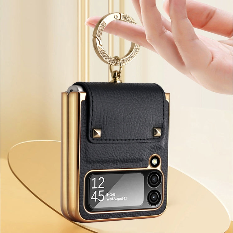 Custodia per telefono in pelle colorata + PC con anello, For Samsung Galaxy Z Flip4 5G, For Samsung Galaxy Z Flip3 5G