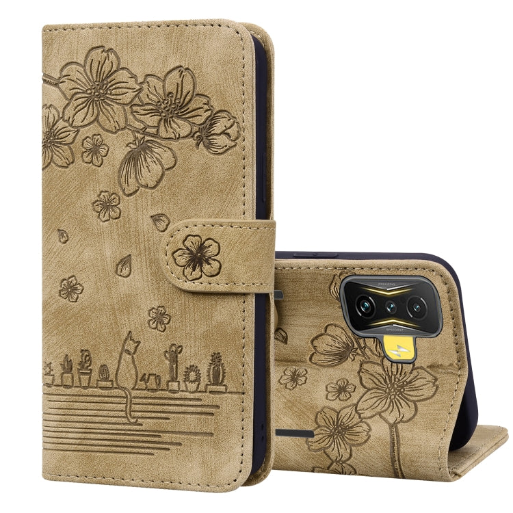 Custodia per telefono in pelle goffrata con gatto Sakura Cartoon, For Xiaomi Poco F4 GT, For Xiaomi Poco M3 / Redmi 9T Global, For Xiaomi Poco X3 / X3 NFC, For Xiaomi Redmi K40 / K40 Pro