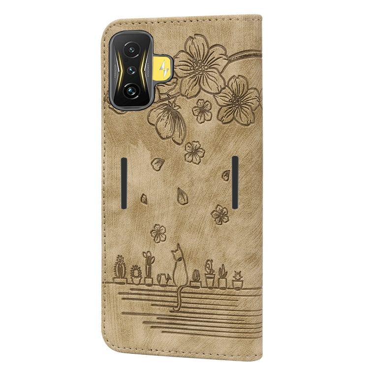 Custodia per telefono in pelle goffrata con gatto Sakura Cartoon, For Xiaomi Poco F4 GT, For Xiaomi Poco M3 / Redmi 9T Global, For Xiaomi Poco X3 / X3 NFC, For Xiaomi Redmi K40 / K40 Pro